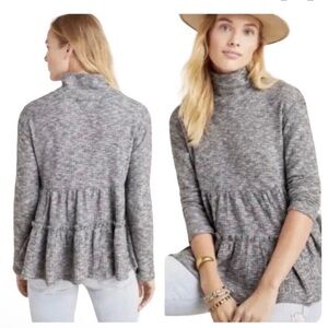 Eri + Ali > Gray Waffle Peplum Long Sleeve Top Extra Small
